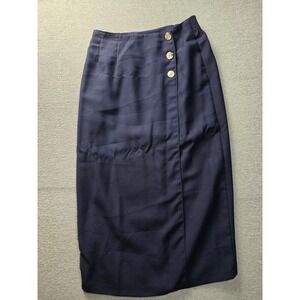 Kathryn Deene New York Navy Blue Wrap Button Midi Skirt Made in USA Size 14